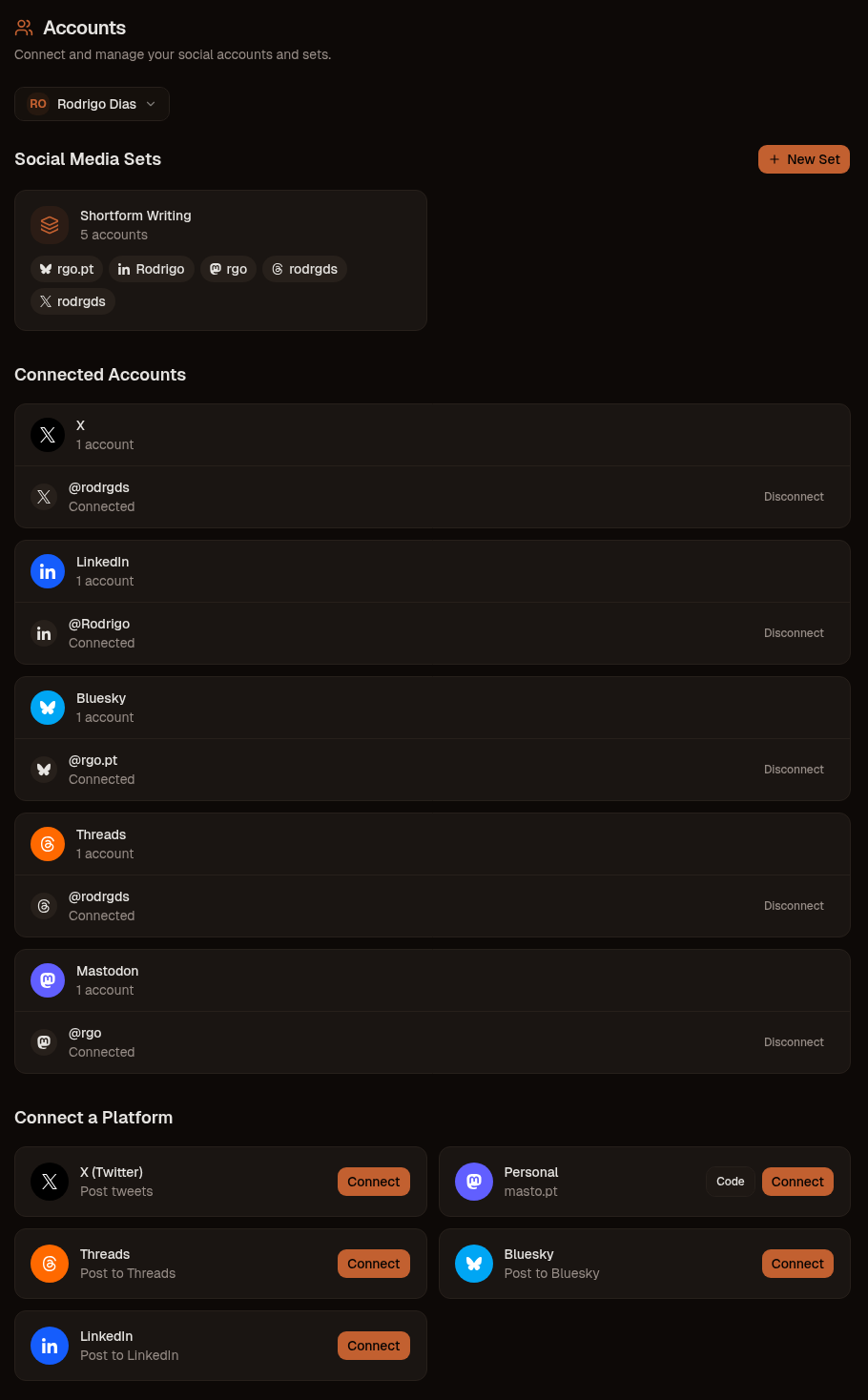 OpenPost accounts page