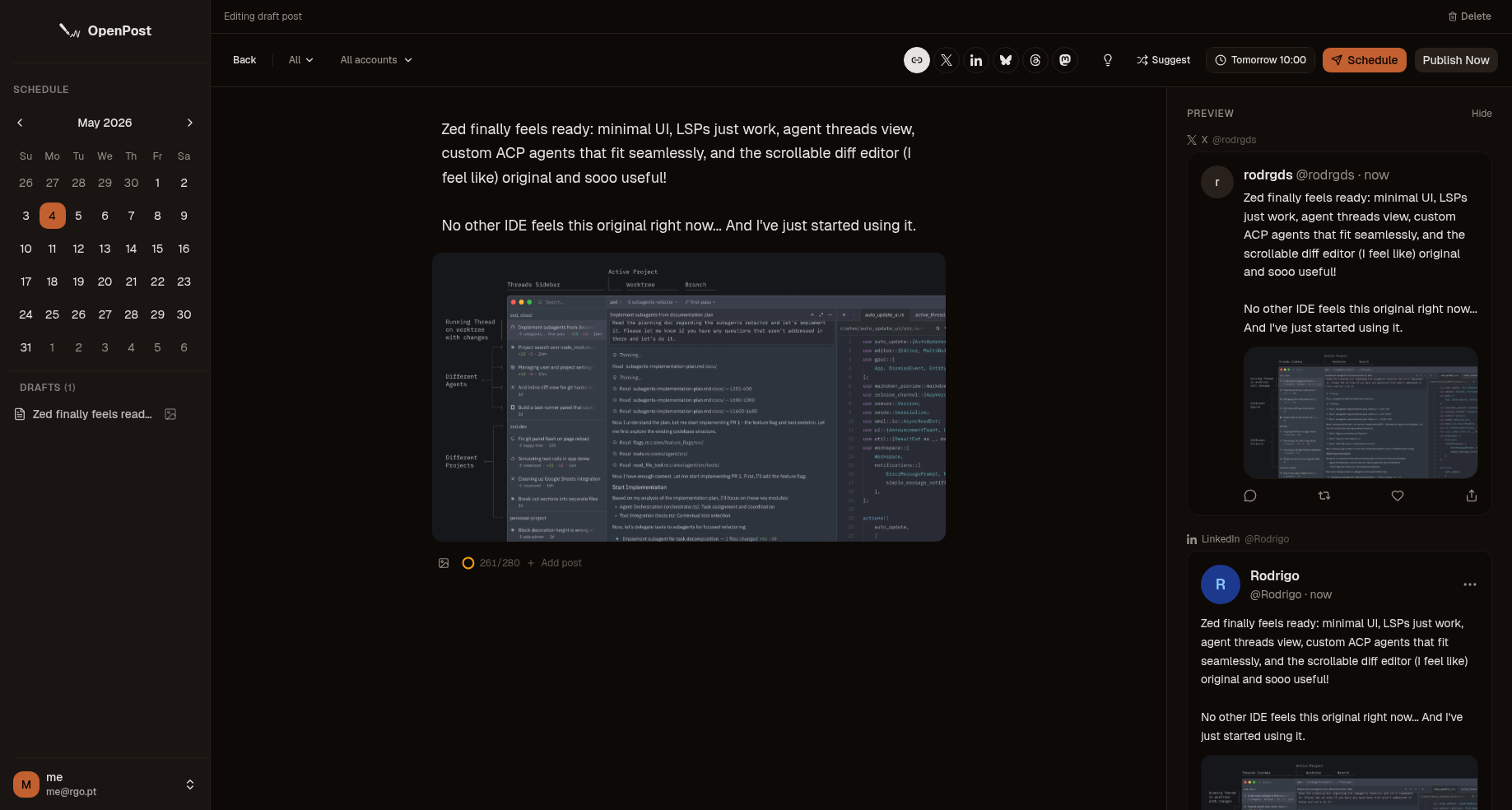 OpenPost main dashboard